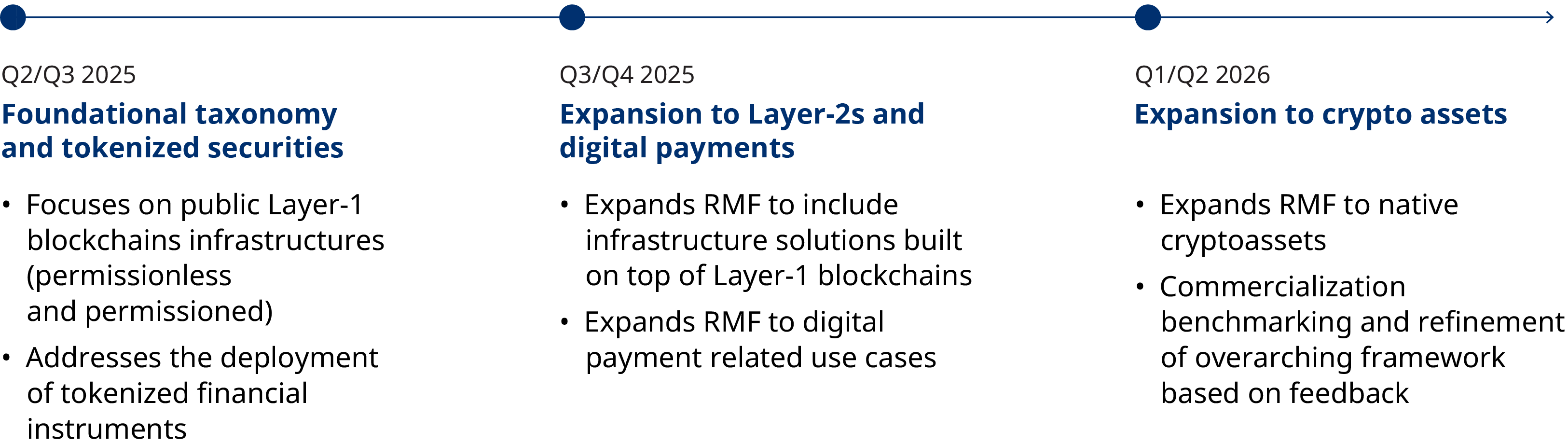 Illustration depicting phased blockchain risk framework, outlining progressive stages from initial design to multi-asset implementation.