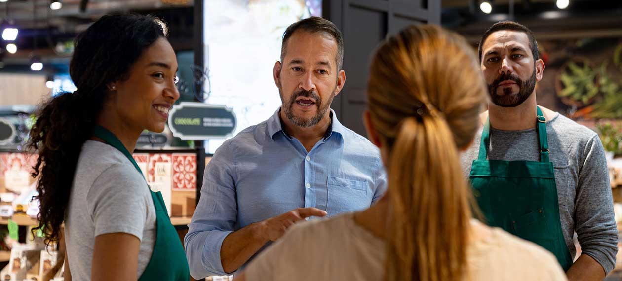 People talking at the supermarket